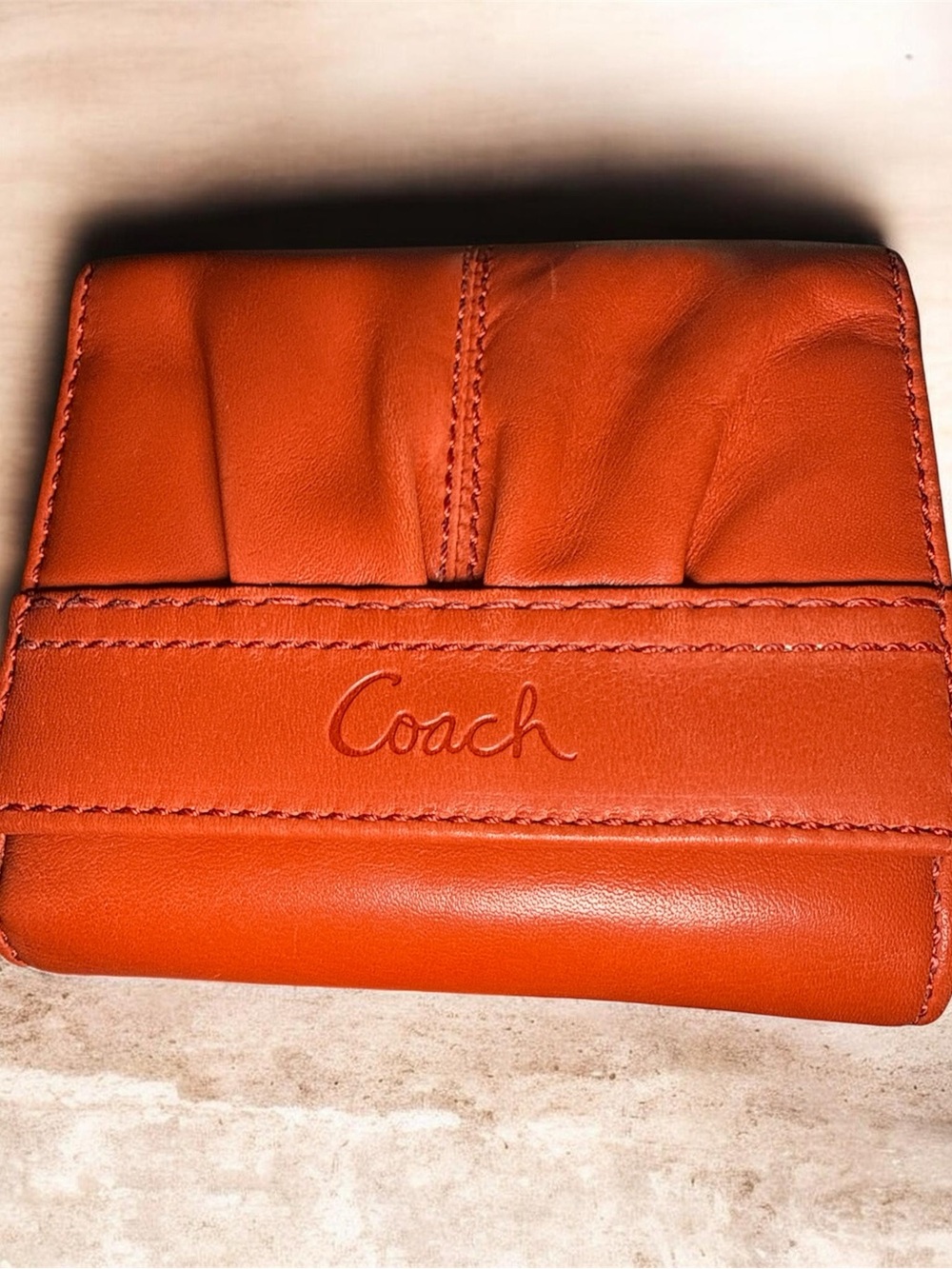 Coach Burnt Orange Pleated Leather Soho Bifold Wallet NWT